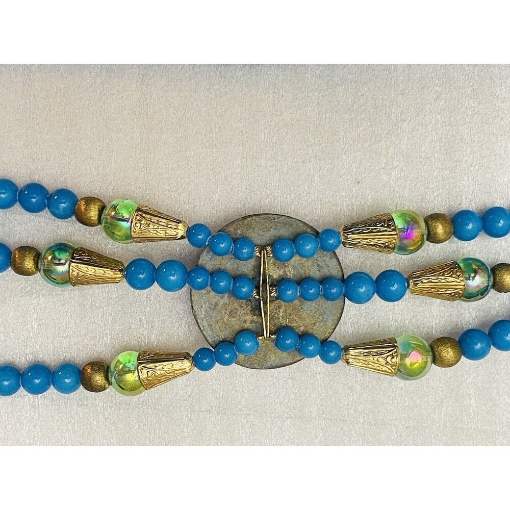 VTG Rosemary G Ro-Do Saks 5th Ave Tibetan Button Blue Quartz Crystal Necklace - Picture 5 of 9